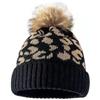 YOOCHUENG Berretto Invernale Donna Leopardato,Berretto a Maglia con Pon-pon | Fodera in Peluche,Taglio Elasticizzato,Morbido e Caldo,Berretto a Maglia Nero/Kaki per l'uso Quotidiano e Attività All'apert