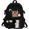 LYEAA Zaino Kawaii con spille e ciondolo animale di peluche, for donne e ragazze, stile preppy, in PVC, stile patchwork, trasparente, zaino for la scuola, grande capacità, Stile D, nero, 40 x 30 x 11