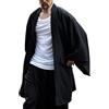 Duohropke Yukata, kimono giapponese, da uomo, sottile, accappatoio, maglia aperta, giacca estiva Giappone, Happi Shirts Tops Haori, giacca da notte, Nero , L