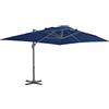 Coespram Ombrellone 4 x 3 m con palo in alluminio, grande ombrellone a manovella inclinabile e girevole a 360°, ombrellone da giardino rettangolare con base a croce, per terrazza e balcone, azzurro