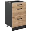 Vicco Mobiletto base per cucina R-Line, Rovere dorato/Antracite 50 cm | 3 Cassetti · Senza piano di lavoro · Piedini regolabili in altezza · ✓ Facile accesso · ✓ Liberamente combinabile