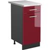 Vicco Mobiletto base cucina R-Line, Rosso lucido/Antracite 40 cm | 1 Cassetto · Piano di lavoro incl. · Piedini regolabili in altezza · 1 Anta · ✓ Liberamente combinabile