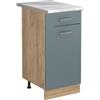 Vicco Mobiletto base cucina R-Line, Grigio-blu/Rovere dorato 40 cm | 1 Cassetto · Piano di lavoro incl. · Piedini regolabili in altezza · 1 Anta · ✓ Liberamente combinabile