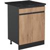 Vicco Mobiletto base cucina R-Line, Rovere dorato/Antracite 60 cm | 2 Ante · Piano di lavoro incl. · Piedini regolabili in altezza · 1 Ripiano · ✓ Liberamente combinabile