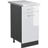 Vicco Mobiletto base cucina R-Line, Bianco lucido/Antracite 40 cm | 1 Cassetto · Piano di lavoro incl. · Piedini regolabili in altezza · 1 Anta · ✓ Liberamente combinabile