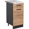 Vicco Mobiletto base cucina R-Line, Rovere dorato/Antracite 40 cm | 1 Cassetto · Piano di lavoro incl. · Piedini regolabili in altezza · 1 Anta · ✓ Liberamente combinabile