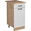 Vicco Mobiletto base cucina R-Line, Bianco country/Rovere dorato 40 cm | Frontale in MDF · + Piano di lavoro · Piedini regolabili in altezza · 1 Anta · Liberamente combinabile