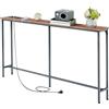 GOKHOMX Tavolo Console da 160 cm con 2 Prese e 2 Porte USB, Consolle Mobile d'Ingresso Stretta da 20 cm di Larghezza, Tavolo Dietro il Divano per Soggiorno, Ingresso, Corridoio, Hall, Marrone e Nero