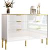 Azkoeesy Credenza moderna 120 cm, colore bianco con manico dorato, cassettiera con 6 cassetti, elegante mobile per soggiorno, sala da pranzo e corridoio (bianco lucido)