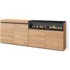 Skraut Home | Credenza, Mobile, Cucina | Madia, mobile ingresso | 200x75x35cm | 4 Porte | Camino elettrico | Stile moderno | Rovere e nero
