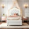 Quiaviank Letto imbottito 90 x 200 cm, letto principesse con illuminazione a LED, Letto singolo con Testiera regolabile a forma di corona, Letto per bambini con rete a doghe e cassetto, senza materasso