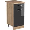 Vicco Mobiletto base cucina R-Line, Antracite lucido/Rovere dorato 40 cm | 1 Cassetto · Piano di lavoro incl. · Piedini regolabili in altezza · 1 Anta · ✓ Liberamente combinabile