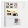 Xbro Credenza Buffet Cucina con Luce LED, Prese di Corrente, Ante in Vetro, 6 Ante e 2 Cassetti, Mobile Dispensa Multifunzione per Cucina, Sala da Pranzo, 100x38.5x180cm