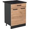 Vicco Mobiletto base cucina R-Line, Rovere dorato/Antracite 60 cm | 2 Ante · Piano di lavoro incl. · Piedini regolabili in altezza · 1 Ripiano · ✓ Liberamente combinabile
