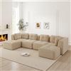 MAMAINI Divano Modulare Senza Telaio Divano Angolare con Ottomana a Forma di U Profondo Design Antiscivolo Nessun Assemblaggio Necessario Beige