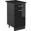Vicco Mobiletto base cucina R-Line, Nero lucido/Antracite 40 cm | 1 Cassetto · Piano di lavoro incl. · Piedini regolabili in altezza · 1 Anta · ✓ Liberamente combinabile