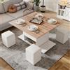 Azkoeesy 3-in-1 Tavolino da Salotto Regolabile in Altezza, Ruote e 4 Sgabelli, Convertibile in Tavolo da Pranzo pieghevole, con Spazio di Archiviazione, 100 x 50 (100) x 48 cm