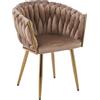 Il Gruppone Passione Casa IlGruppone Poltrona Con Schienale In Velluto Intrecciato Design Moderno, Sedia Imbottita Circolare con Gambe in Metallo Placcato Oro Poltroncina (Tortora)