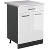 Vicco Mobiletto base cucina R-Line, Bianco lucido/Antracite 60 cm | 2 Ante · Piano di lavoro incl. · Piedini regolabili in altezza · 1 Ripiano · ✓ Liberamente combinabile