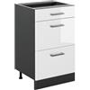 Vicco Mobiletto base per cucina R-Line, Bianco lucido/Antracite 50 cm | 3 Cassetti · Senza piano di lavoro · Piedini regolabili in altezza · ✓ Facile accesso · ✓ Liberamente combinabile