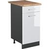 Vicco Mobiletto base cucina R-Line, Bianco lucido/Antracite 40 cm | 1 Cassetto · Piano di lavoro incl. · Piedini regolabili in altezza · 1 Anta · ✓ Liberamente combinabile