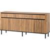 Azkoeesy Credenza Multiuso per Cucina e Soggiorno, Finitura Effetto Legno Vintage, Piedi in Metallo Nero Robusti, Mobile TV e Buffet per Sala da Pranzo, 160x40x73cm : 3 Cassetti / 4 Ante