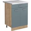 Vicco Mobiletto base cucina R-Line, Grigio-blu/Rovere dorato 60 cm | 2 Ante · Piano di lavoro incl. · Piedini regolabili in altezza · 1 Ripiano · ✓ Liberamente combinabile
