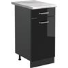 Vicco Mobiletto base cucina R-Line, Nero lucido/Antracite 40 cm | 1 Cassetto · Piano di lavoro incl. · Piedini regolabili in altezza · 1 Anta · ✓ Liberamente combinabile