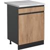 Vicco Mobiletto base cucina R-Line, Rovere dorato/Antracite 60 cm | 2 Ante · Piano di lavoro incl. · Piedini regolabili in altezza · 1 Ripiano · ✓ Liberamente combinabile