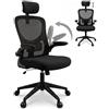 unycos - Sedia da Ufficio o Scrivania Ergonomica con Poggiatesta e Braccioli Ribaltabili【Supporta fino a 130 kg】 Rotazione 360°, Schienale in Rete Traspirante, Altezza Regolabile 110-120 cm (Nero)
