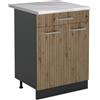 Vicco Mobiletto base cucina R-Line, Rovere artigianale/Antracite 60 cm | 2 Ante · Piano di lavoro incl. · Piedini regolabili in altezza · 1 Ripiano · ✓ Liberamente combinabile