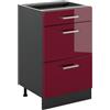 Vicco Mobiletto base per cucina R-Line, Rosso lucido/Antracite 50 cm | 3 Cassetti · Senza piano di lavoro · Piedini regolabili in altezza · ✓ Facile accesso · ✓ Liberamente combinabile