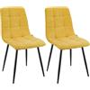 WAFTING Set di 2 Sedie da Pranzo, Sedie Imbottite con Schienale Alto, Sedie da Cucina a Motivo a Quadri con Base in Metallo per Sala da Pranzo, Soggiorno, Cucina e Reception, Giallo