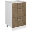 Vicco Mobiletto base per cucina R-Line, Rovere artigianale/Bianco 50 cm | 3 Cassetti · Senza piano di lavoro · Piedini regolabili in altezza · ✓ Facile accesso · ✓ Liberamente combinabile