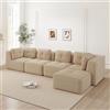 Muskel Divano angolare a 4 posti con ottomano destra, divano modulare in velluto a coste per soggiorno, seduta profonda, divano relax, beige