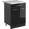 Vicco Mobiletto base cucina R-Line, Nero lucido/Antracite 60 cm | 2 Ante · Piano di lavoro incl. · Piedini regolabili in altezza · 1 Ripiano · ✓ Liberamente combinabile