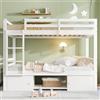 Idemon Letto a castello per bambini, lettino con scarpiera e armadietti, letto suddiviso in 2 letti singoli, letto singolo, bianco, 90 x 200 cm.