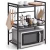 Utensy Ripiano a 3 livelli estensibile, mobile a microonde in metallo, con 6 ganci, supporto portaoggetti da cucina per forno a microonde, scaffale salvaspazio piano di lavoro, nero