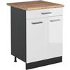 Vicco Mobiletto base cucina R-Line, Bianco lucido/Antracite 60 cm | 2 Ante · Piano di lavoro incl. · Piedini regolabili in altezza · 1 Ripiano · ✓ Liberamente combinabile