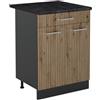 Vicco Mobiletto base cucina R-Line, Rovere artigianale/Antracite 60 cm | 2 Ante · Piano di lavoro incl. · Piedini regolabili in altezza · 1 Ripiano · ✓ Liberamente combinabile