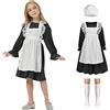 Aomig Vestito da Cameriera Bambina, 4 Pezzi Vestito Medievale Bambine Costume Vittoriano da Ragazza con Bonnet Medievale, Grembiule, Calzini per la Festa del Libro Mondiale, Carnevale, Halloween(S)