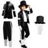 BUERPINKING King of Pop - Costume da ballo per ragazzi, stile vintage anni '80, giacca con paillettes nere e bianche, outfit per palcoscenico, Moonwalk per Halloween, carnevale, spettacoli e feste a