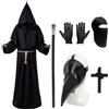 MAINOSHY Set di costumi di Halloween, maschera da dottore della peste, stile steampunk, mantello, cappello, passamontagna, scettro, croce, collana, maschera nera, per feste in costume di Halloween