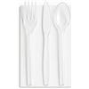 GEVENIT Kit Tris Posate Trasparenti Riutilizzabili con Tovagliolo, Forchetta, Coltello e Cucchiaio con Tovagliolo Monouso, Set Posate per Catering, Eventi, Ristoranti, Feste e Asporto 500 pz