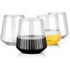 AOOTE Bicchieri Vintage Senza Stelo, 4 Pezzi Calici Da Vino a Coste, In Plastica Trasparente, Riutilizzabili, 380ml per Vino, Champagne, Whisky, Matrimonio, Festa, Pic-Nic, Campeggio