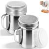 Aurobest 2 Pezzi Spargitore per Zucchero Velo, Shaker Polvere Acciaio Inossidabile, Spezie con Maglia Fine & Coperchio, Saliera Tavola, Accessori Cottura per Farina Pepe, Cacao, Caffè, Cappuccino, Cioccolato