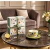 OHAANYY Tazza Caffè Ceramica con Piattino Manico Intrecciato Fiori | Mug da tè e cappuccino artigianale in gres, set sottotazza goffrato dipinto, base antiscivolo antiscottatura colazione