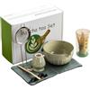 Lrocotanc Set Accessori Tè Matcha 7 Pezzi - Frullino Bambù, Ciotola, Colino | Cucchiaio, panno da tè, supporto frullino ceramica, supporto cucchiaio inclusi, adatto a principianti e appassionati
