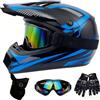 DriveNova Casco Integrale MTB per Bambini, Casco Integrale MTB Downhill e Motocross per Bambini con Guanti, Maschera e Occhiali, Caschi da Moto per Ragazzi con Fodere Del Casco (Blu, S-M)