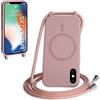 FMPCUON FNPCUON Cover Magnetica Silicone per iPhone X/XS con Cordino,Compatibile con MagSafe,Custodia con Laccio Collana Tracolla Collo Sottile TPU Antiurto Protettiva Case con Corda.Rosa